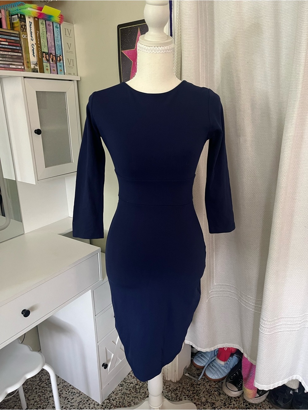Susana Monaco Bodycon Wrap 3/4 Sleeve Navy Blue Dress